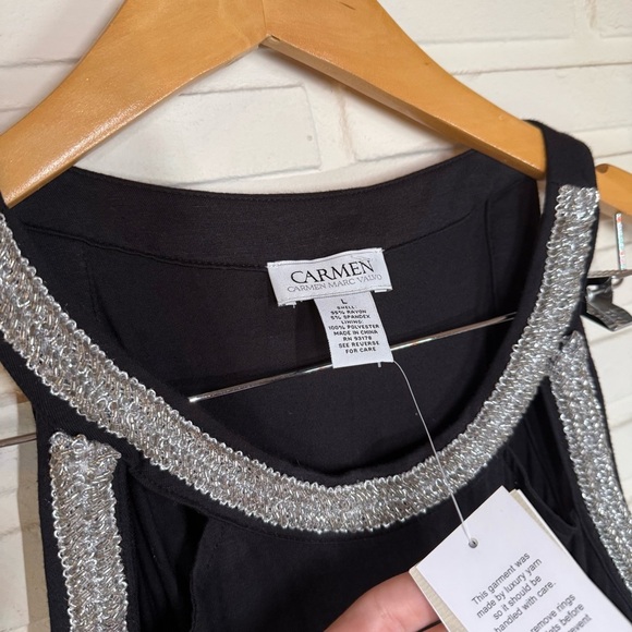 Carmen Marc Valvo Black Jeweled Accent Sleeveless Top, Women’s Size Large - Picture 4 of 7